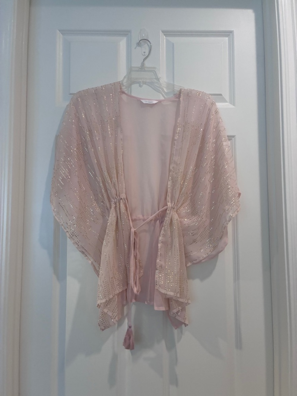LC Lauren Conrad Pale Pink Sequin Tie-Front Kimono